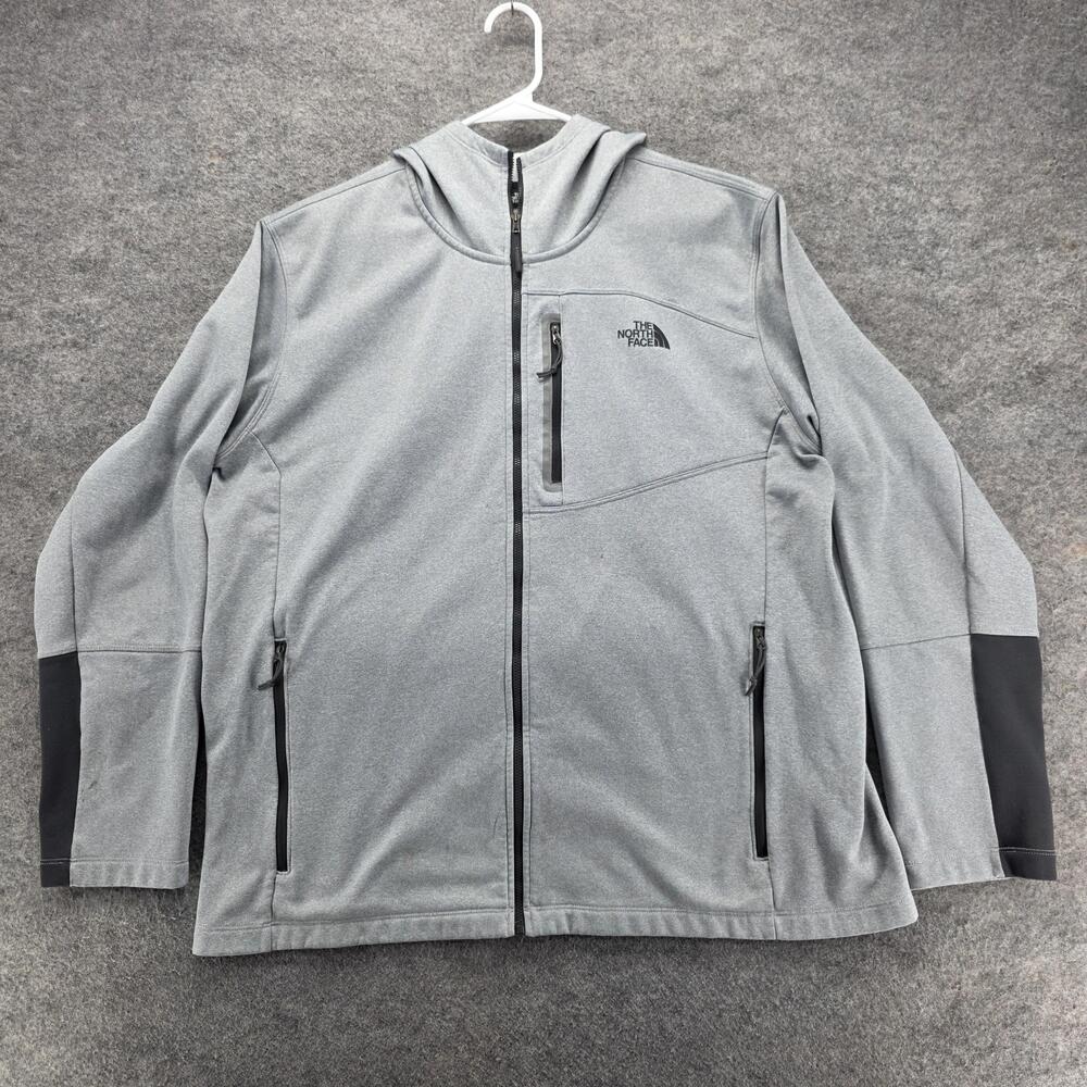 The North Face Hoodie Mens 2XL Gray Full Zip Hooded Pockets Lined Stretch Fleece